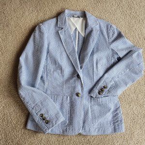 NWOT L.L.Bean Signature Seersucker Blazer in Blue Pinstripe Size 2
